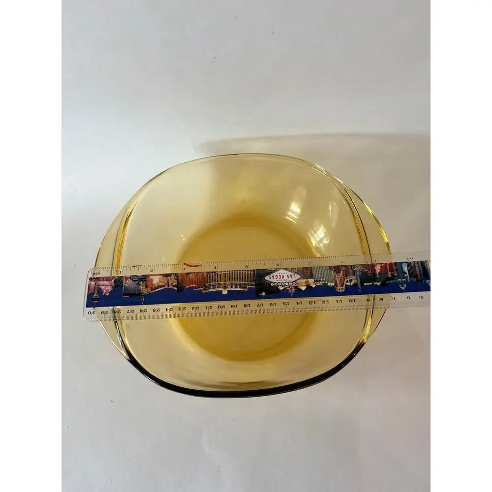 Vintage Dynaware Pyrorey 66 Amber Glass Casserole Baking Dish 8” Ovenware